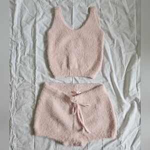 La Vie En Rose XS Soft Fuzzy Tank & Drawstring Shorts Set - Light Pink